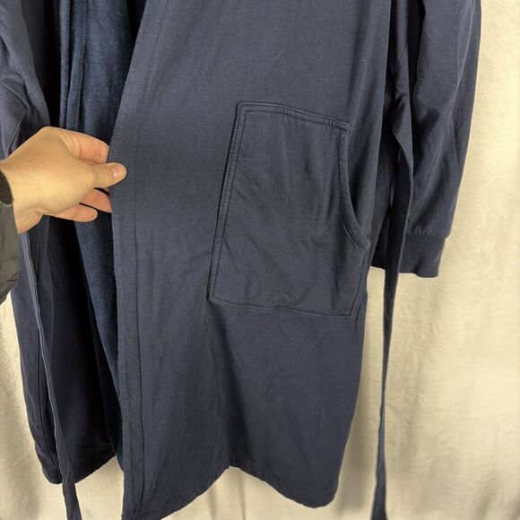 DUDE ROBE Robe Mens L/XL Navy Hooded Terry Cloth Belted Pockets Lounge Bathrobe - Picture 4 of 7